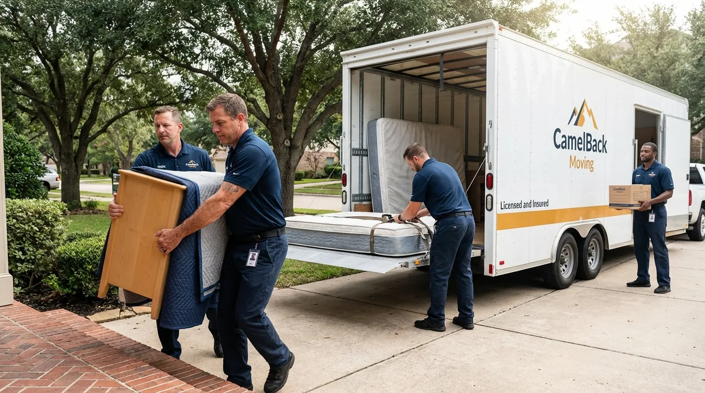 Crew loading residential truck for cross-state move from Martinsville, IN